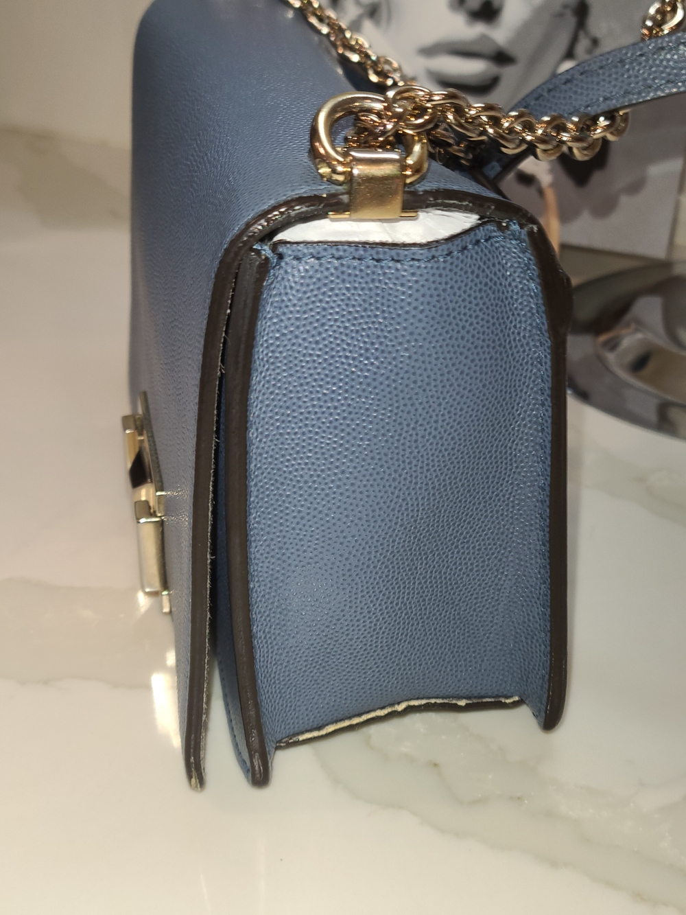 Furla Blue Leather Chain Crossbody Bag with Gold Hardware and COA - Picture 11 of 16